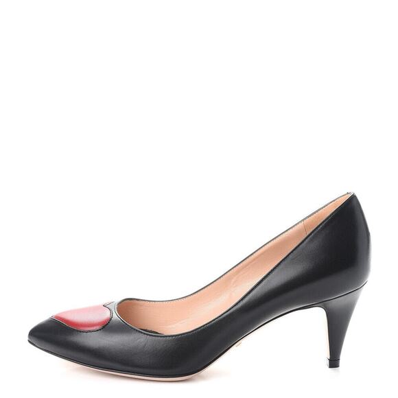 Gucci NIB Molina Black Nappa Pointed Toe Heart Heels Pumps 39 NEW - Picture 1 of 8